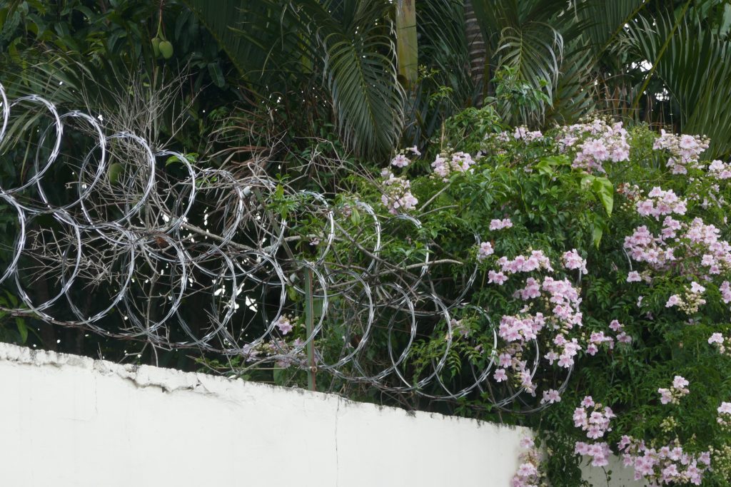 Razor wire on house wall as a security measure