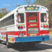 Image shows a ordinario bus the most popular way of getting around El salvador