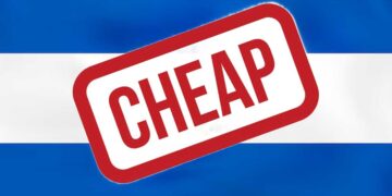 A stamp saying cheap on the flag of El Salvdor is used to illustrate the subject of the post is El Salvador cheap?